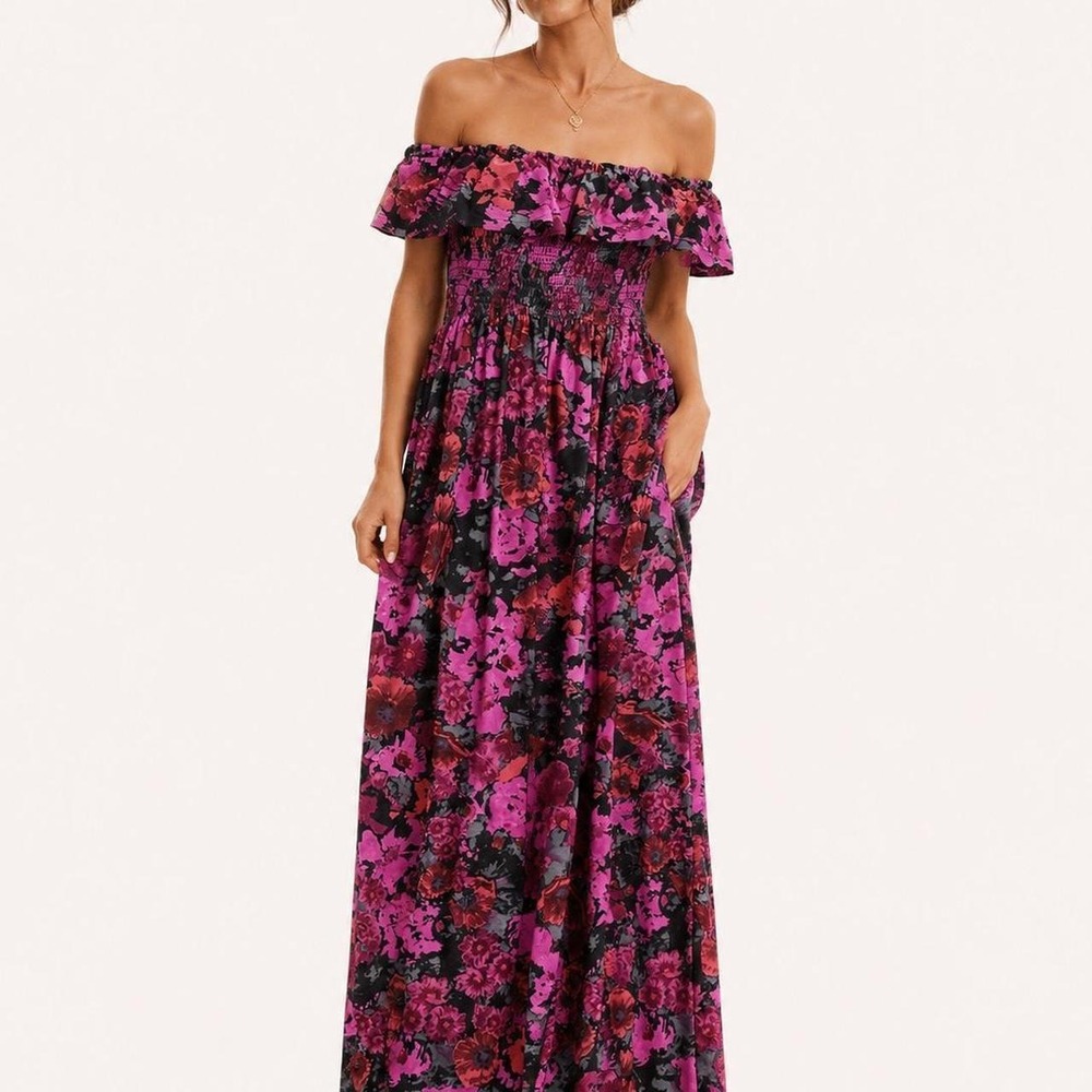 Wet Seal Vintage Floral Smocked Maxi Dress‎ S Off Shoulder Y2K whimsygoth